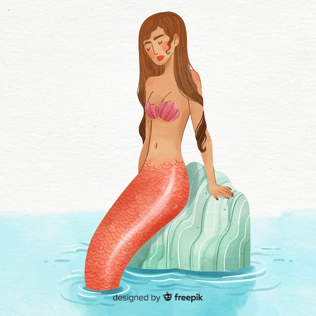 Vector gratuito retrato sirena bonita estilo acuarela