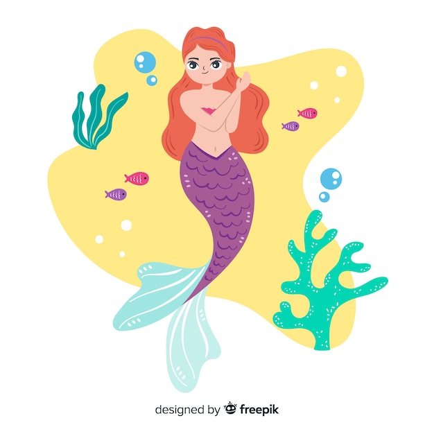 Vector gratuito retrato sirena dibujada a mano