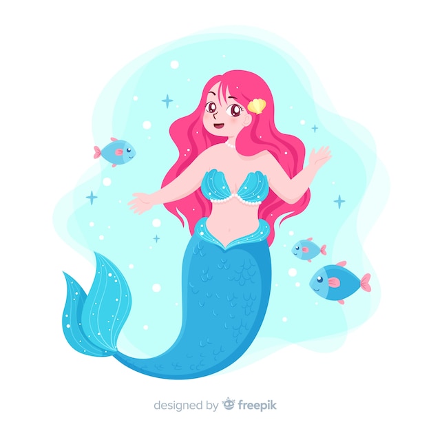 Vector gratuito retrato sirena dibujada a mano