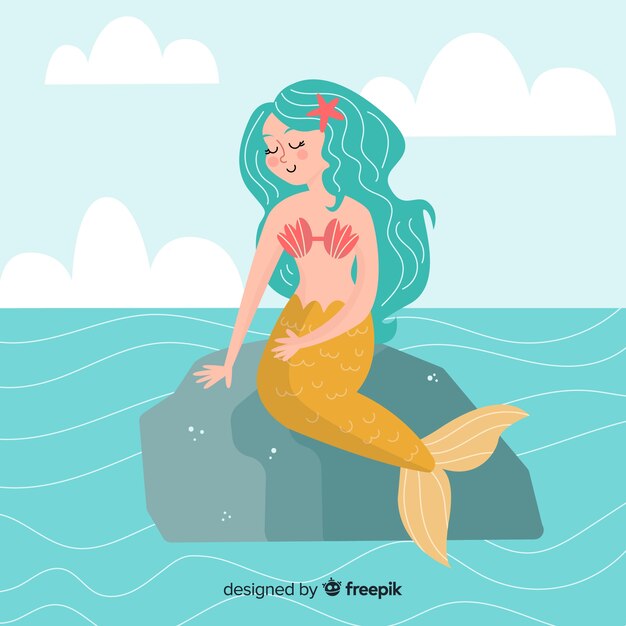 Retrato de sirena diseño plano