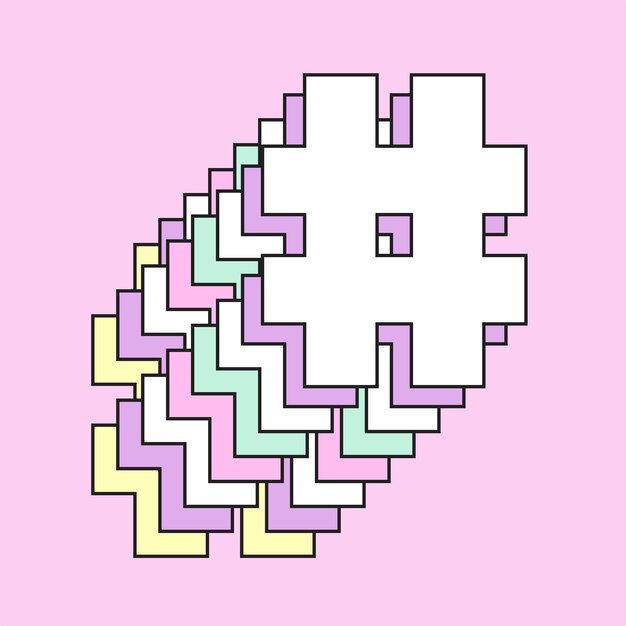 Retro 3d pastel hashtag png signo tipografía