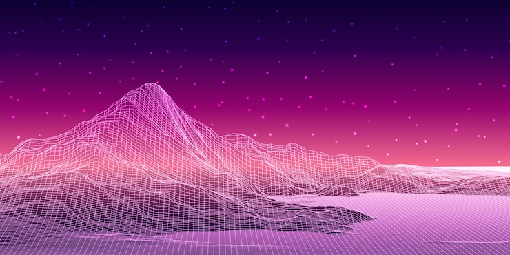 Vector gratuito retro abstract wireframe paisaje digital de fondo