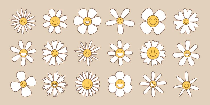 Vector gratuito retro daisy flower set in groovy style