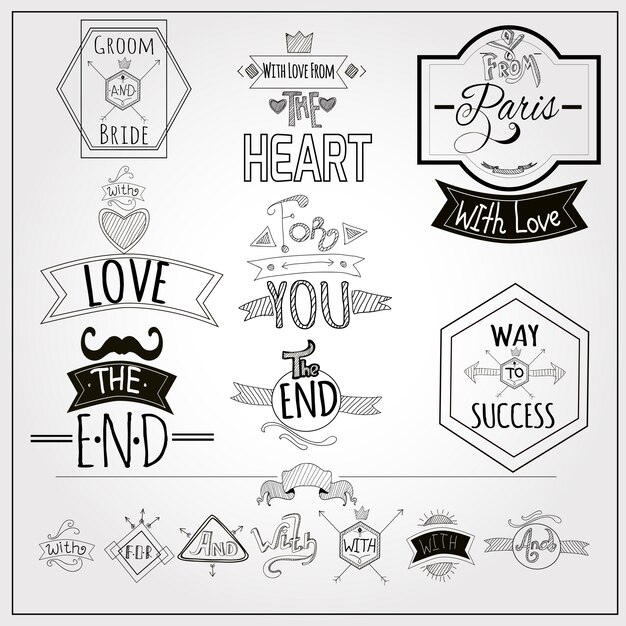 Retro doodle lemas emblemas pizarra colección