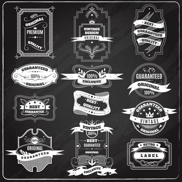 Retro emblemas set tiza pizarra