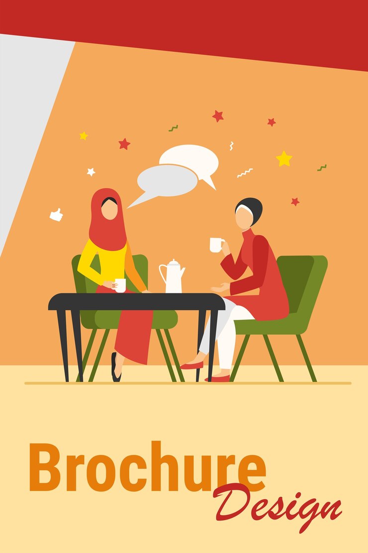 Vector gratuito reunión de mujeres musulmanas en la cafetería árabe. amigas vistiendo hijab bebiendo café ilustración vectorial plana. amistad, concepto de comunicación para banner, diseño de sitios web o página web de destino
