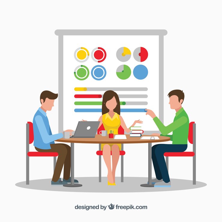 Vector gratuito reunión de negocios con estadísticas