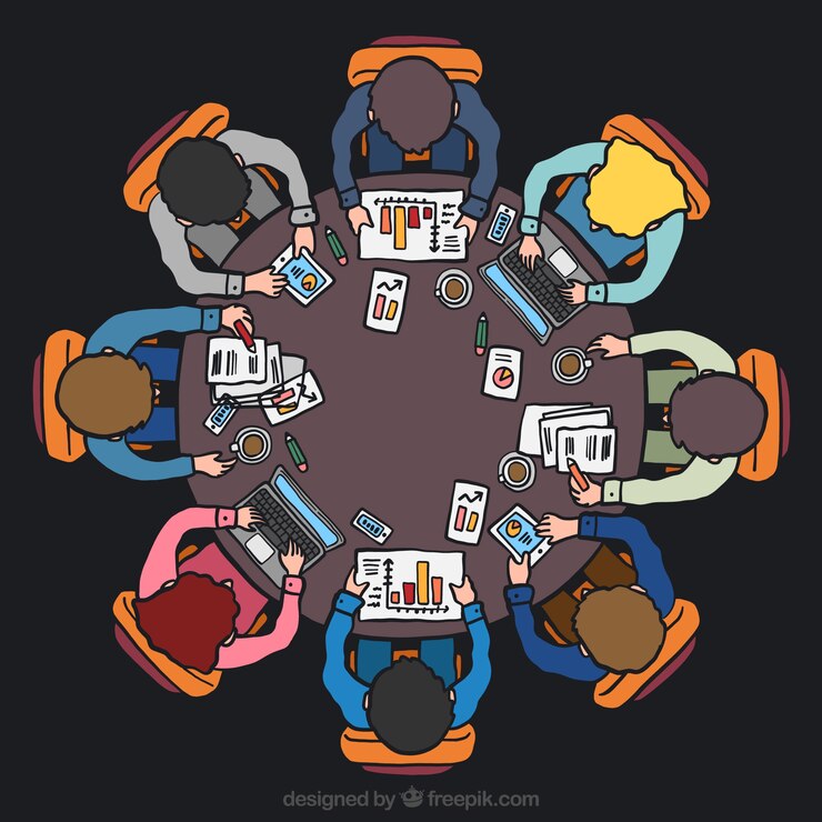Vector gratuito reunión de negocios con una mesa redonda 