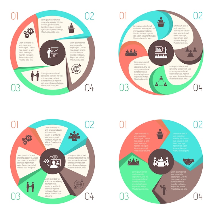 Vector gratuito reunión de personas en línea de negocios infográficos diseño de elementos conjunto de gráficos circulares aislado ilustración vectorial