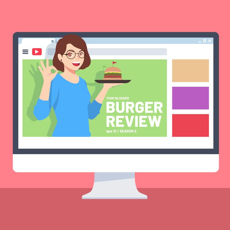Vector gratuito revisión de blogger con mujer en video