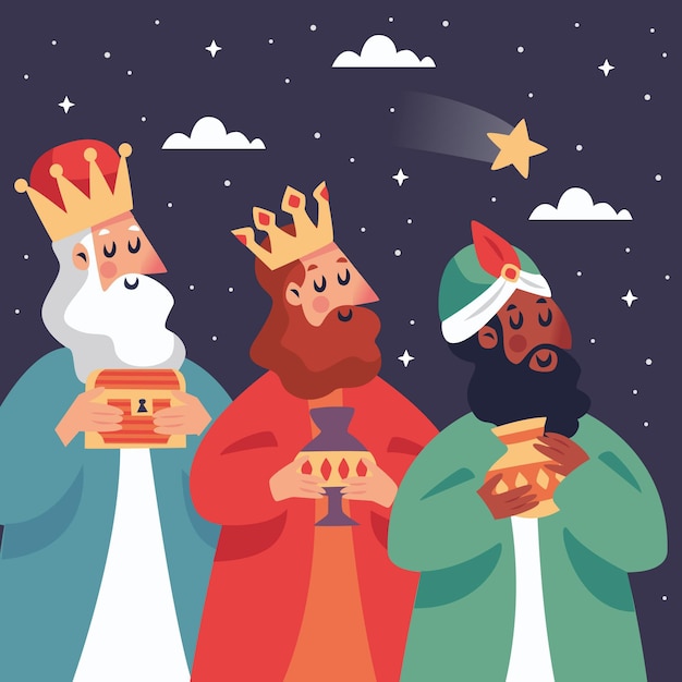 Vector gratuito reyes magos dibujados a mano