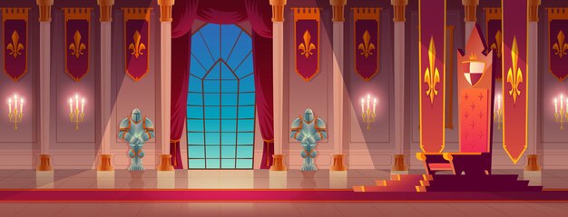 Reyes medievales palacio trono sala de dibujos animados