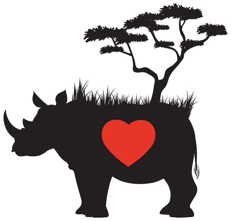 Vector gratuito rhinosaurus de silueta con corazón