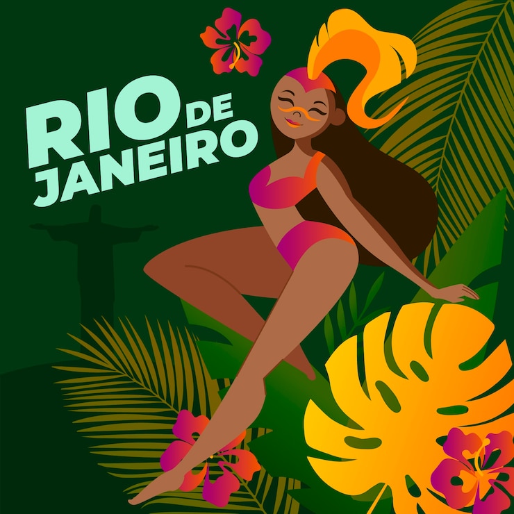 Vector gratuito rio de janeiro carnaval brasileño con mujer de lado