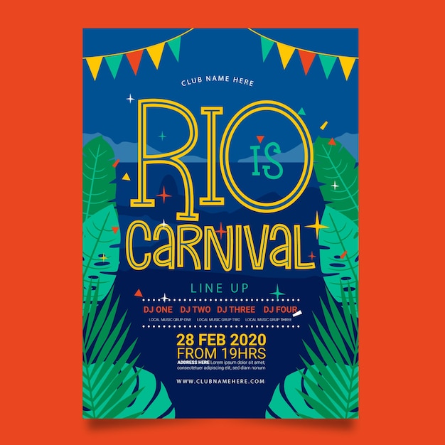 Rio de janeiro cartel de fiesta de carnaval brasileño dibujado a mano