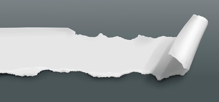 Vector gratuito rizo de página de papel rasgado con hoja vectorial de borde rasgado superficie de lienzo limpia con aviso enrollado de rasguño diseño de pieza de etiqueta de nota o documento con borde de sombra y daño gráfico de fragmento de rollo largo en blanco