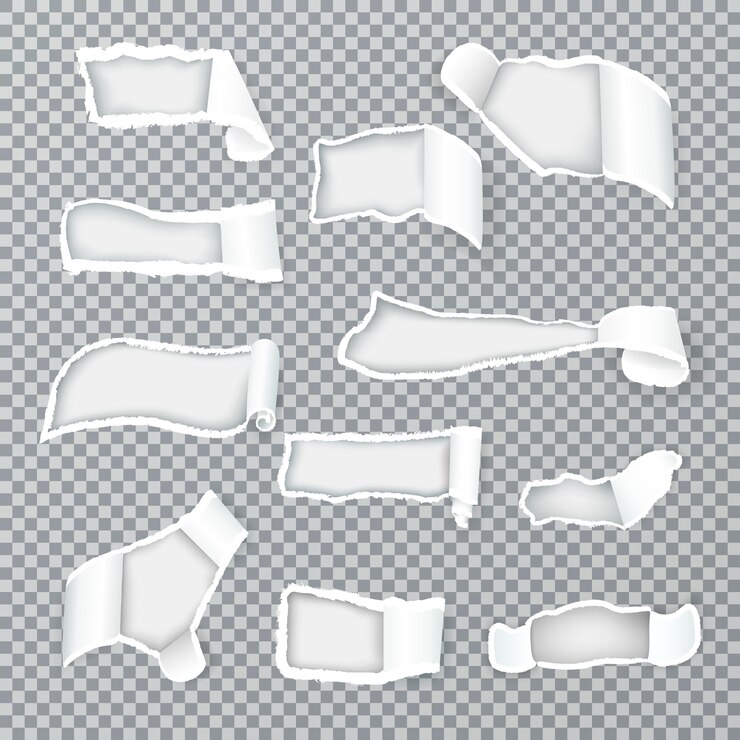 Vector gratuito rizos de papel rasgados que exponen la capa interna a través de orificios de diversas formas colección de imágenes realistas
