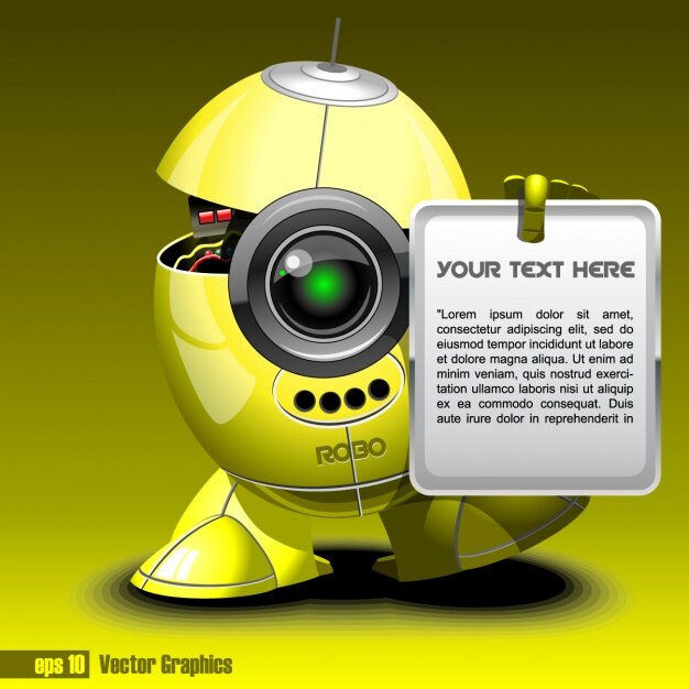 Robot amarillo con un plantilla de texto