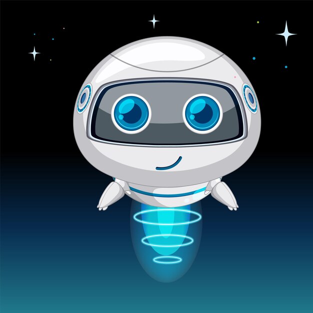 Robot amigable flotando en el espacio