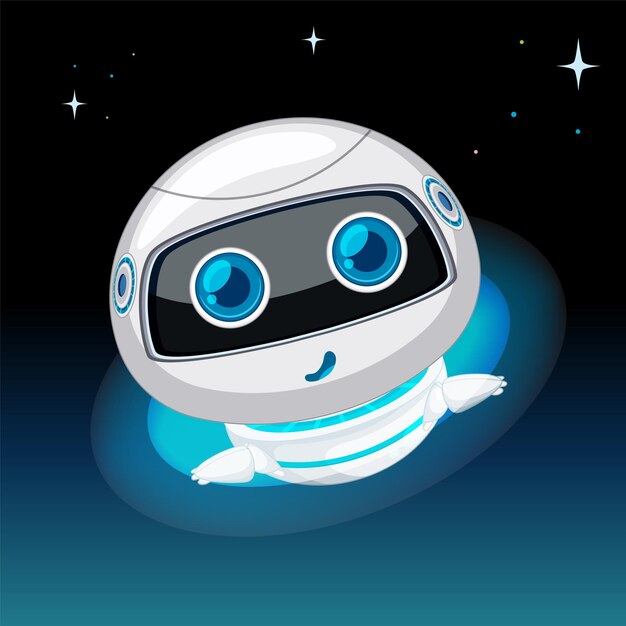 Robot amigable flotando en el espacio
