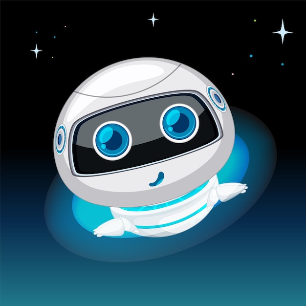Robot amigable flotando en el espacio