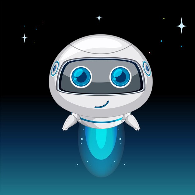 Robot amigable flotando en el espacio