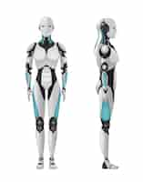 Vector gratuito robot androide femenino composición realista 3d de robot humanoide con cuerpo femenino en blanco