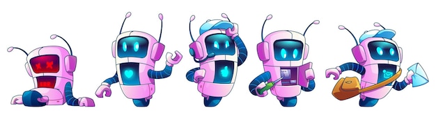 Un robot con las manos en la rueda en diferentes posturas
