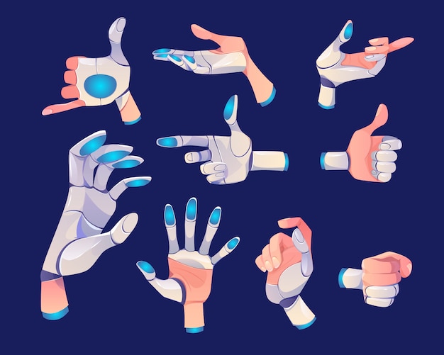 Robot o mano cyborg en diferentes gestos