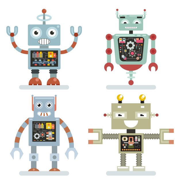 Robots ambientados en estilo plano