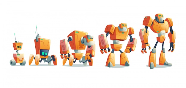 Robots evolución línea de dibujos animados vector concepto