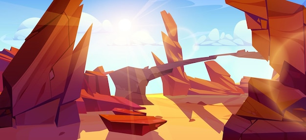 Roca y cañón en el paisaje de dibujos animados del juego del desierto