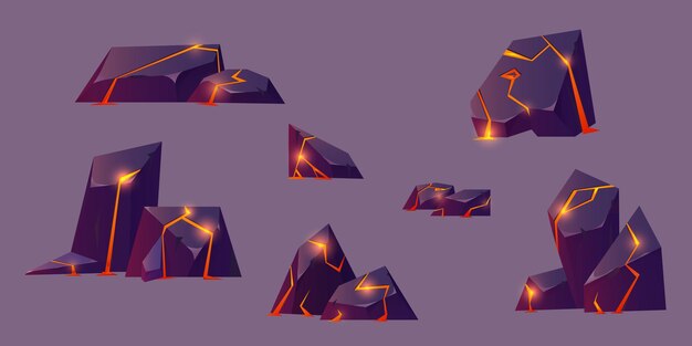 Rocas con grietas y lava líquida que fluye