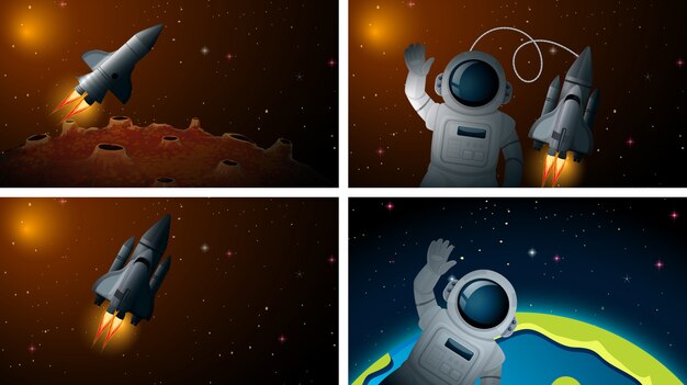 Rocket y astonauta escena o fondo