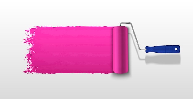 Vector gratuito rodillo de pintura tira rosa brillante sobre fondo gris claro ilustración vectorial realista
