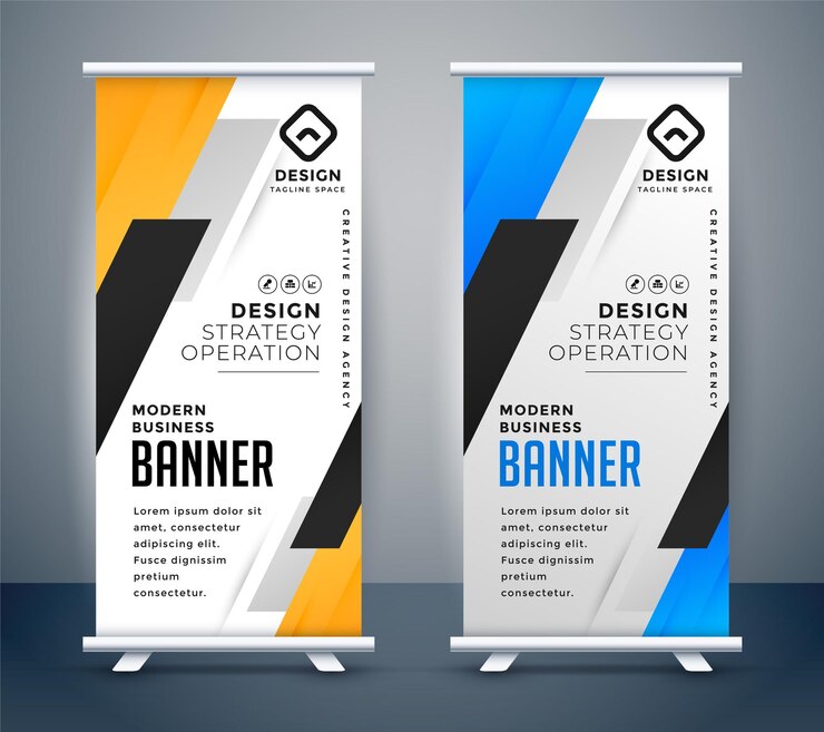 Vector gratuito roll up banner stand design set