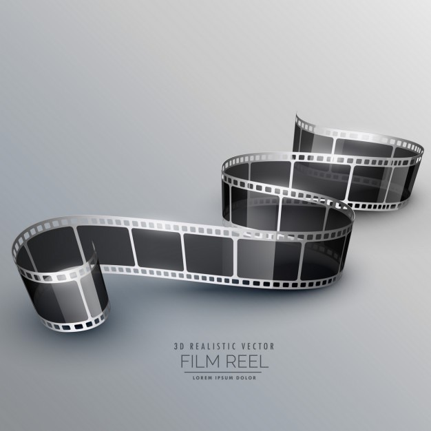 Vector gratuito rollo de película 3d realista sobre un fondo gris