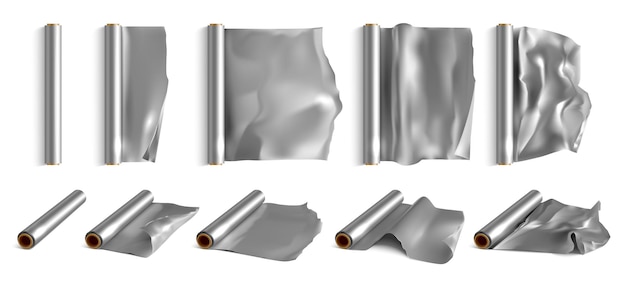 Rollos de papel de aluminio realistas conjunto ilustración vectorial aislado