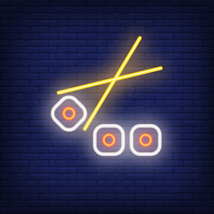 Vector gratuito rollos de sushi con letrero de neón de palillos