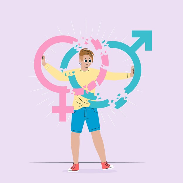 Romper la ilustración de las normas de género con la persona que destruye los signos de género