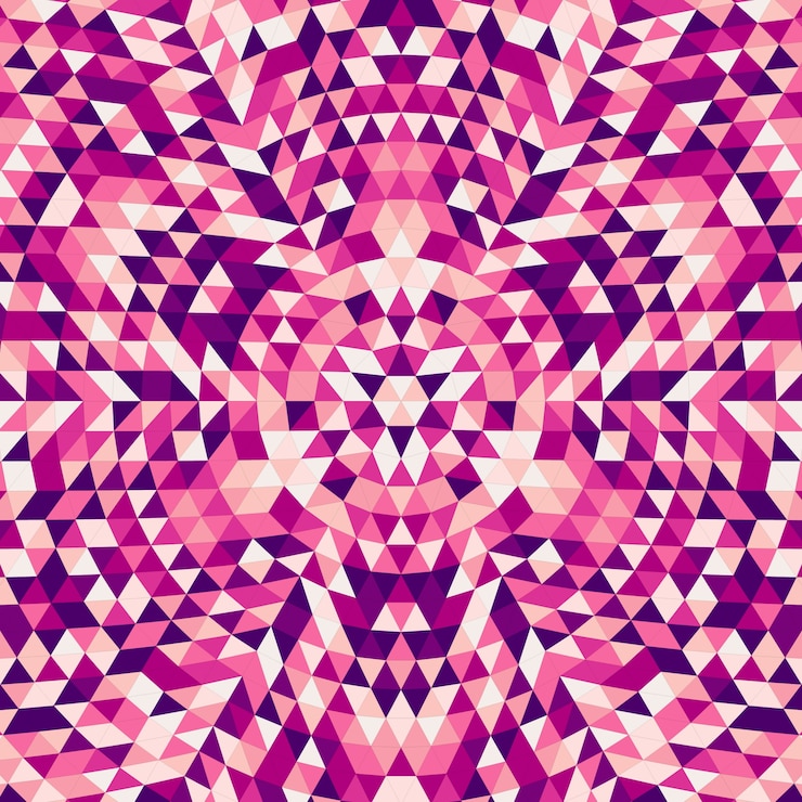 Vector gratuito ronda resumen triángulo geométrico de fondo de la mandala - simétrico diseño de patrón de vector de triángulos de colores