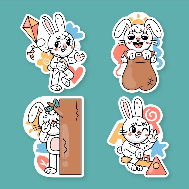 Vector gratuito ronnie the bunny colección de pegatinas de juegos infantiles tradicionales