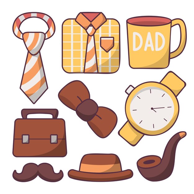 Ropa y accesorios Conjunto de iconos de moda para hombre en dibujo ilustración vectorial de estilo de dibujos animados