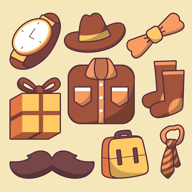 Ropa y accesorios Conjunto de iconos de moda para hombre en dibujo ilustración vectorial de estilo de dibujos animados