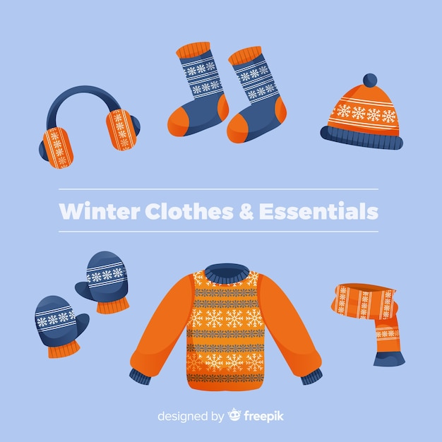 Ropa y accesorios imprescindibles de invierno en diseño plano