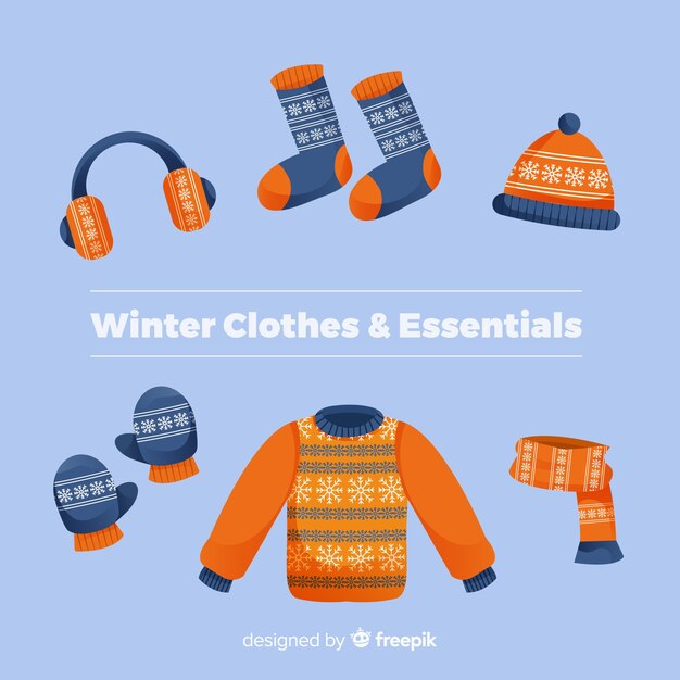 Ropa y accesorios imprescindibles de invierno en diseño plano