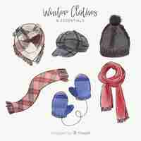 Vector gratuito ropa y accesorios de invierno imprescindibles en acuarela