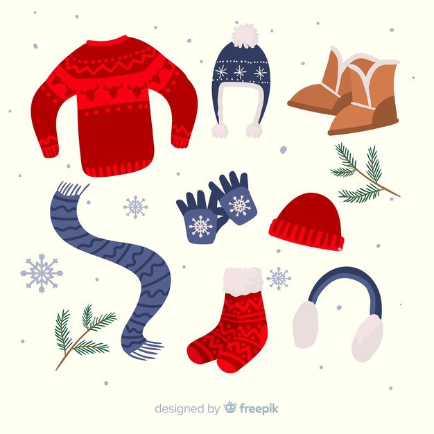Ropa y accesorios de invierno imprescindibles dibujados a mano