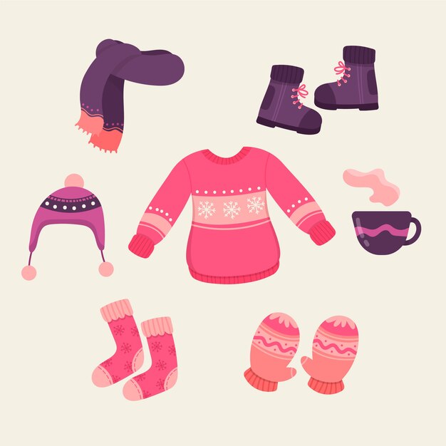 Ropa y accesorios de invierno imprescindibles dibujados a mano