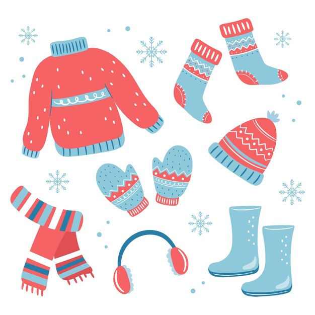 Ropa y accesorios de invierno imprescindibles dibujados a mano